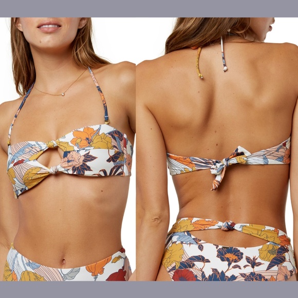 NEW‎ O'Neill [ Medium ] Corinna Floral Print Knot Bandeau Bikini Top - Picture 1 of 12